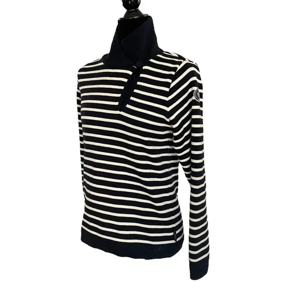 Holebrook Sweden Windproof Lined Knit Sweater Blue White Nautical Stripe Small